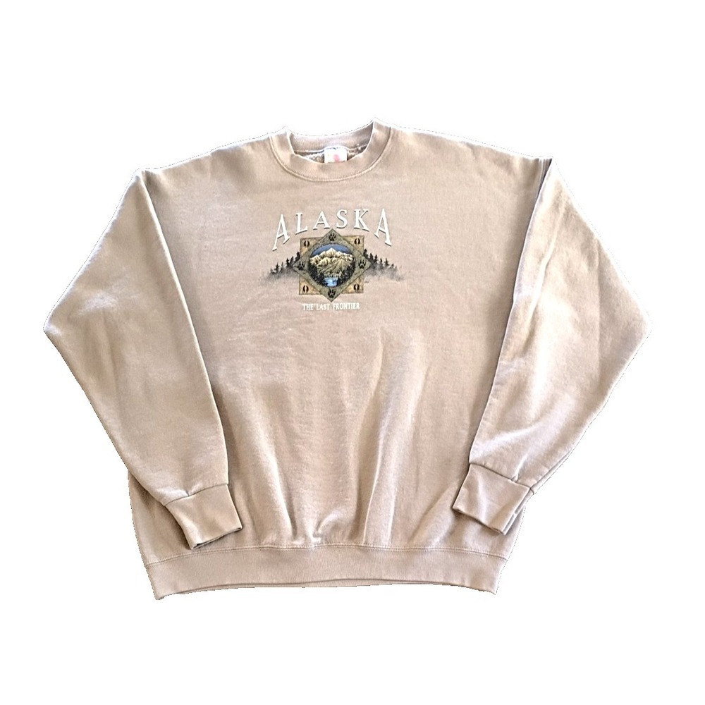 Vintage 80's Alaska "The Last Frontier" Souvenir Crewneck Sweatshirt Beige XL
